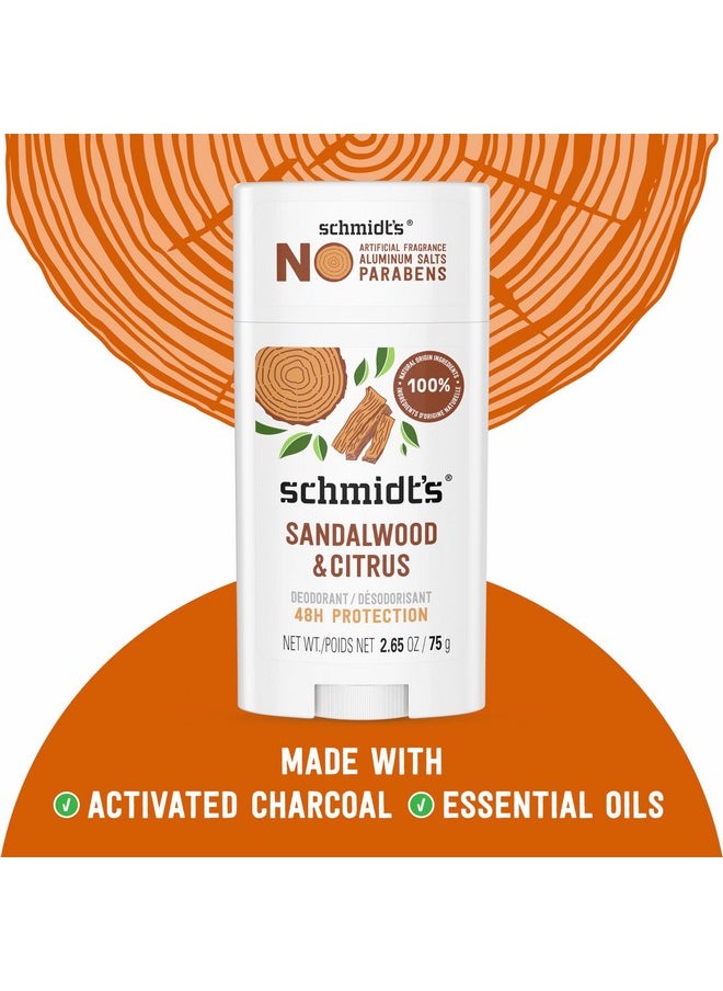 Schmidt's Aluminum-Free Vegan Deodorant Sandalwood & Citrus 2 Count for Women and Men, with 24 Hour Odor Protection, Natural Ingredients, Cruelty-Free, 2.65 oz