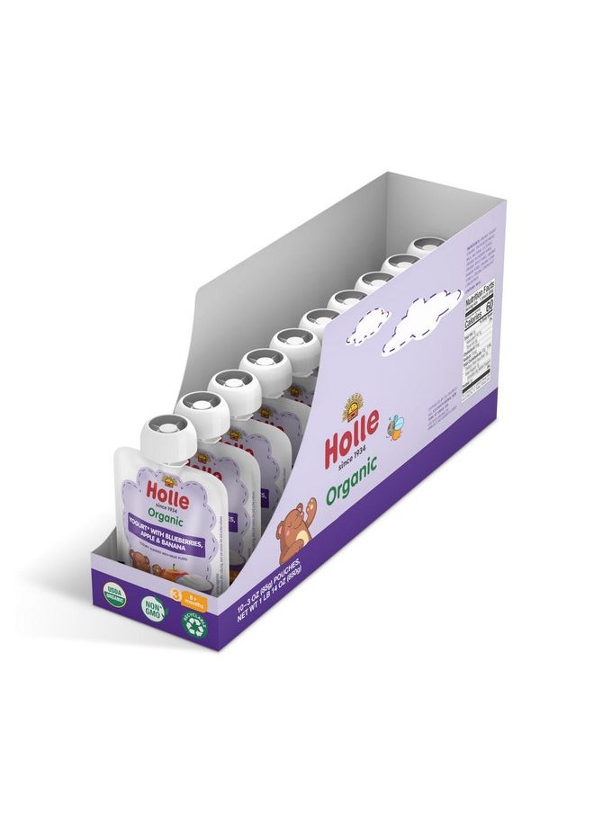 Holle Baby Yogurt Pouches - Organic Yogurt with Blueberry, Apple & Banana Fruit Purée - Drinkable Yogurt Pouches for Kids & Babies 8 Months & Up - (10 Pack) Shelf Stable, Non-Gmo with 0 Sugar Added