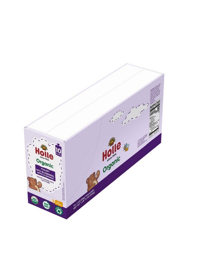 Holle Baby Yogurt Pouches - Organic Yogurt with Blueberry, Apple & Banana Fruit Purée - Drinkable Yogurt Pouches for Kids & Babies 8 Months & Up - (10 Pack) Shelf Stable, Non-Gmo with 0 Sugar Added