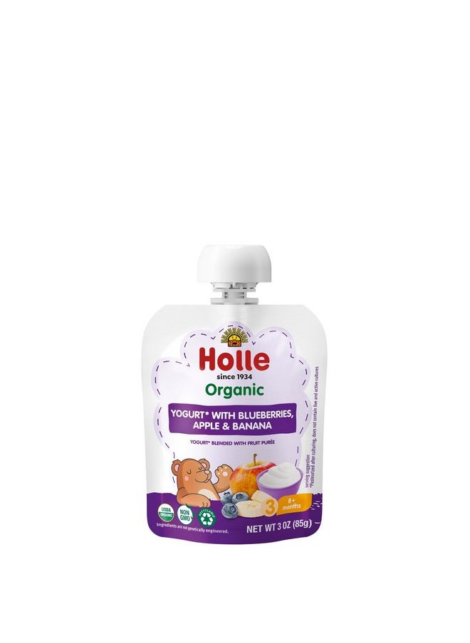 Holle Baby Yogurt Pouches - Organic Yogurt with Blueberry, Apple & Banana Fruit Purée - Drinkable Yogurt Pouches for Kids & Babies 8 Months & Up - (10 Pack) Shelf Stable, Non-Gmo with 0 Sugar Added