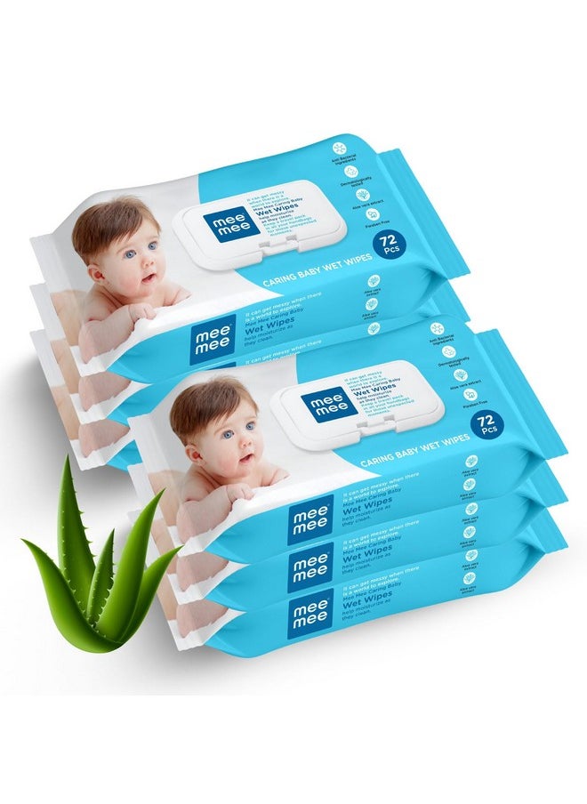 Mee Mee Soft Gentle Baby Wet Wipes (72 Wipes) Pack of 6 | Infused with Aloe Vera and Vitamin E | Paraben & Sulphate Free | Cleansing Wipes | Wipes Combo for Babies