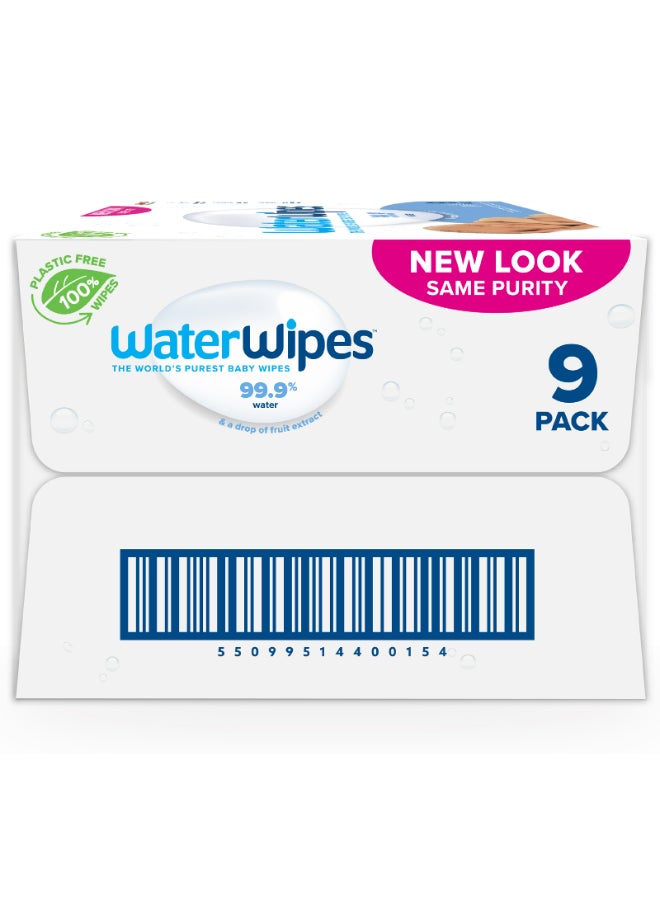 Original Plastic Free Baby Wipes, 540 Wet Wipes, 99.9% Water Based And Unscented For Sensitive Skin Pack of 9