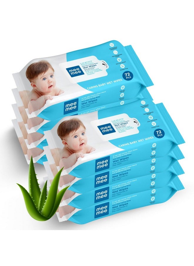 Mee Mee Baby Gentle soft Moisturing Wet Wipes with Aloe Vera extracts (unscented) without lid |72 pcs| Pack of 8