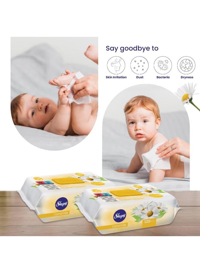 Baby Fresh Wipes Camomile Scent, 1200 Sheets, Alcohol Free, Gentle On The Skin For A Refreshing And Clean Body