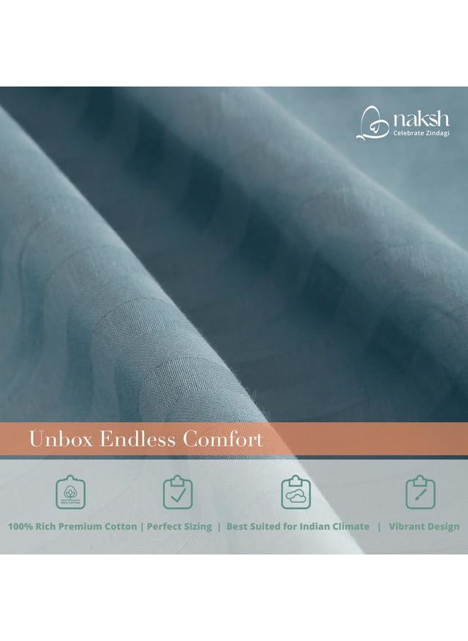 Naksh Bedsheet King Size Bed Cotton 210 TC Stripes, Jean Blue | 1 King Size Bedsheet Cotton (108 x 108 Inch) and 2 Pillow Covers