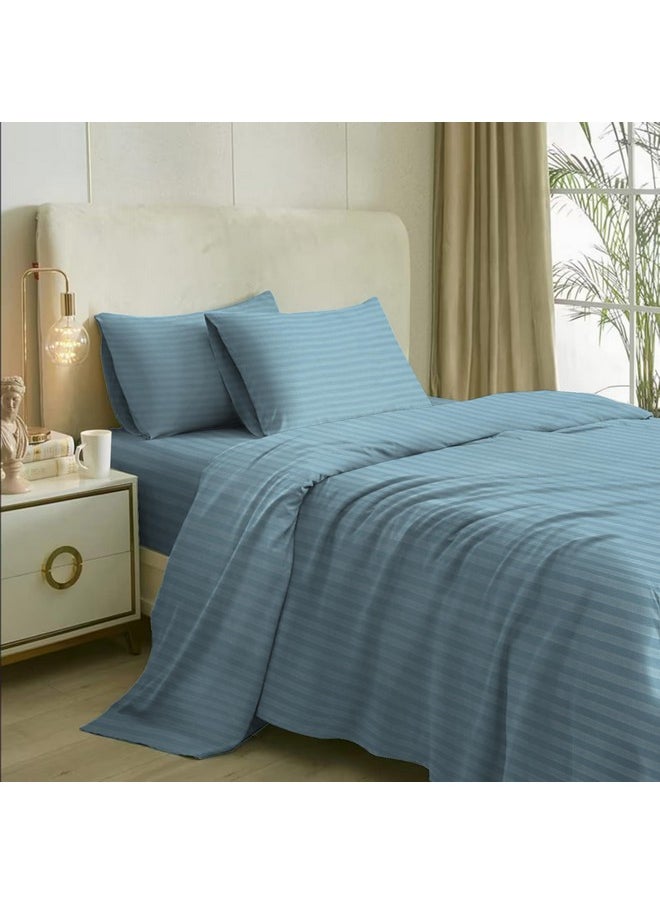 Naksh Bedsheet King Size Bed Cotton 210 TC Stripes, Jean Blue | 1 King Size Bedsheet Cotton (108 x 108 Inch) and 2 Pillow Covers
