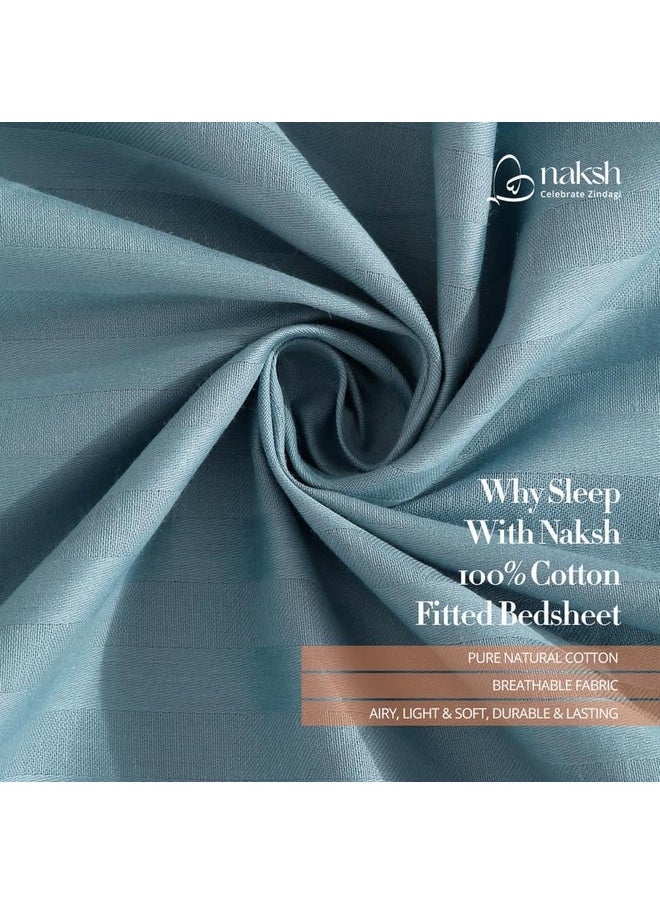 Naksh Bedsheet King Size Bed Cotton 210 TC Stripes, Jean Blue | 1 King Size Bedsheet Cotton (108 x 108 Inch) and 2 Pillow Covers