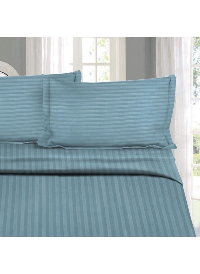 Naksh Bedsheet King Size Bed Cotton 210 TC Stripes, Jean Blue | 1 King Size Bedsheet Cotton (108 x 108 Inch) and 2 Pillow Covers