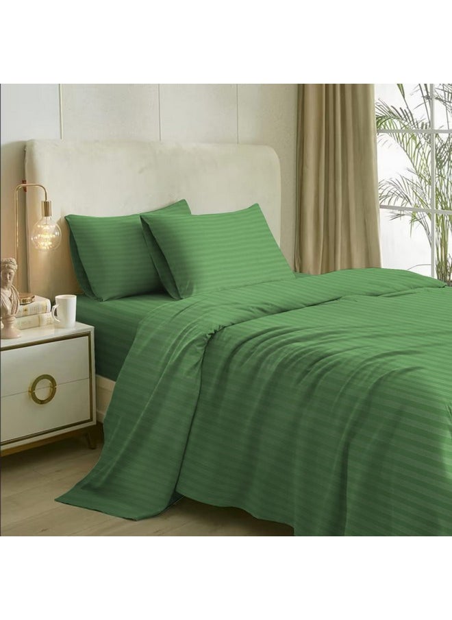 Naksh Queen Size Bedsheet Cotton 210 Tc Stripes, Moss Green | 1 Cotton Bedsheets for Queen Size Bed (88 x 100 Inch) and 2 Pillow Covers