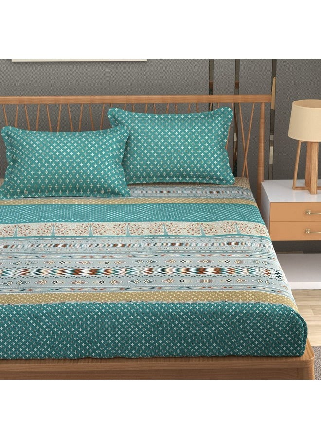 MAFATLAL King Size Cotton Printed Bedsheet With 2 Pillow Covers For King Size Bed 144 Tc - 108 X108 Inch, Teal