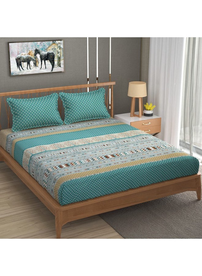 MAFATLAL King Size Cotton Printed Bedsheet With 2 Pillow Covers For King Size Bed 144 Tc - 108 X108 Inch, Teal