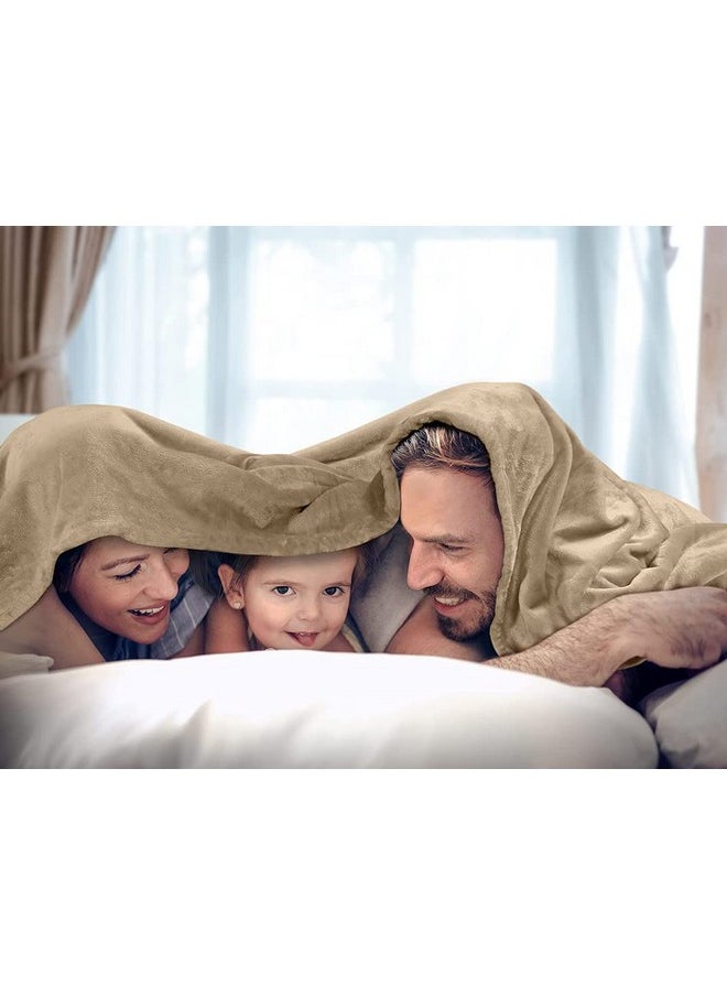 BSB HOME® Premium Plush Double Blanket | 300 GSM Lightweight Cozy Soft for Bed, Sofa, Couch, Travel & Camping| Beige, 220x230 cm or 86x90 inches