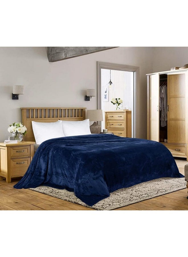 BSB HOME® Premium Plush Double Blanket | 300 GSM Lightweight Cozy Soft for Bed, Sofa, Couch, Travel & Camping| Blue, 220x230 cm or 86x90 inches
