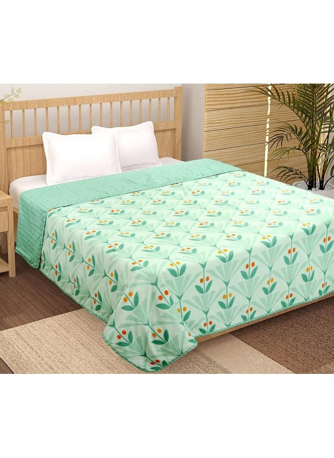 BSB HOME Pure Cotton 120 GSM Reversible Soft Lightweight Printed Single Bed Blanket/AC Dohar/Skin Friendly Dohar-152 x 225 cm-Beige & Green