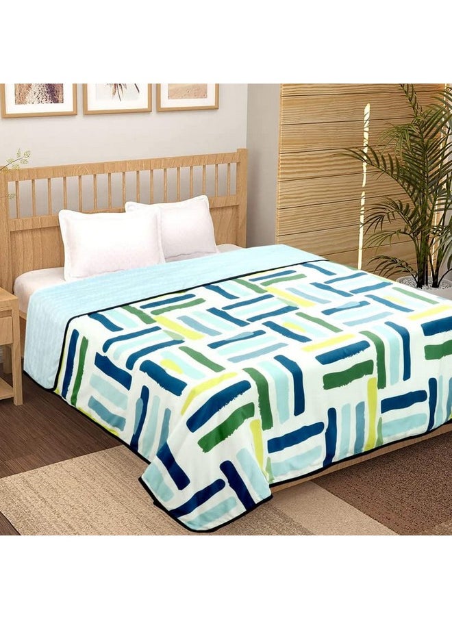 BSB HOME Pure Cotton 120 GSM Reversible Soft Light Weight Printed Single Bed Blanket/AC Dohar/Summer/Skin Friendly Dohar-220 x 152 cm- Green Blue