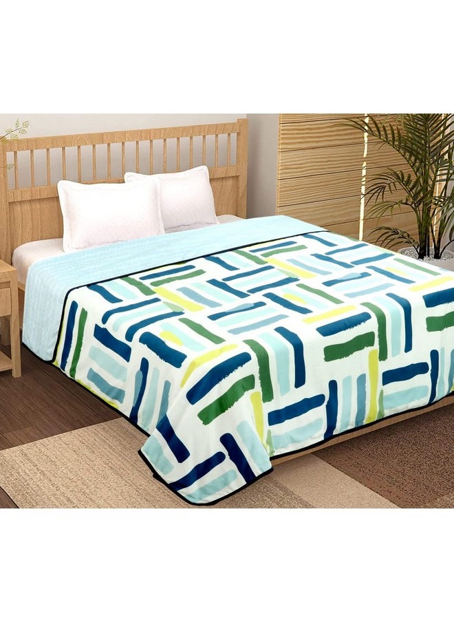 BSB HOME Pure Cotton 120 GSM Reversible Soft Lightweight Printed Double Bed Blanket/AC Dohar/Skin Friendly Dohar-220x230 cm-Beige & Green