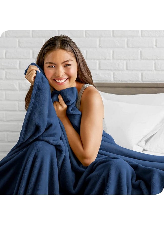 BSB HOME Polyester Premium Plush Double Blanket | 300 GSM Lightweight Cozy Soft for Bed, Sofa, Couch, Travel & Camping| 220X230 Cm Or 86X90 Inches | Blue, 200 Threadcount