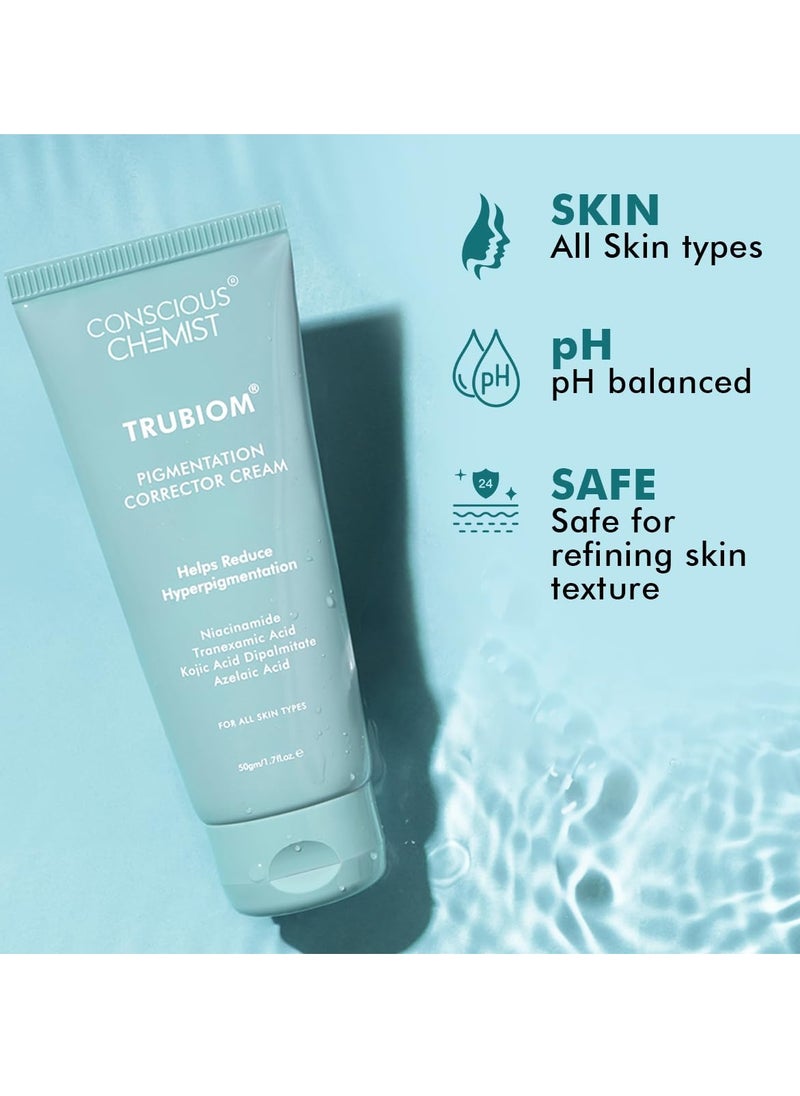 Conscious Chemist Kojic Acid Face Cream | 50g | Azelaic Acid Cream, Face Cream for Men & Women, Niacinamide & Tranexamic Acid, Anti Pigmentation Cream, Reduce Dark Spots, All Skin Type - Trubiom