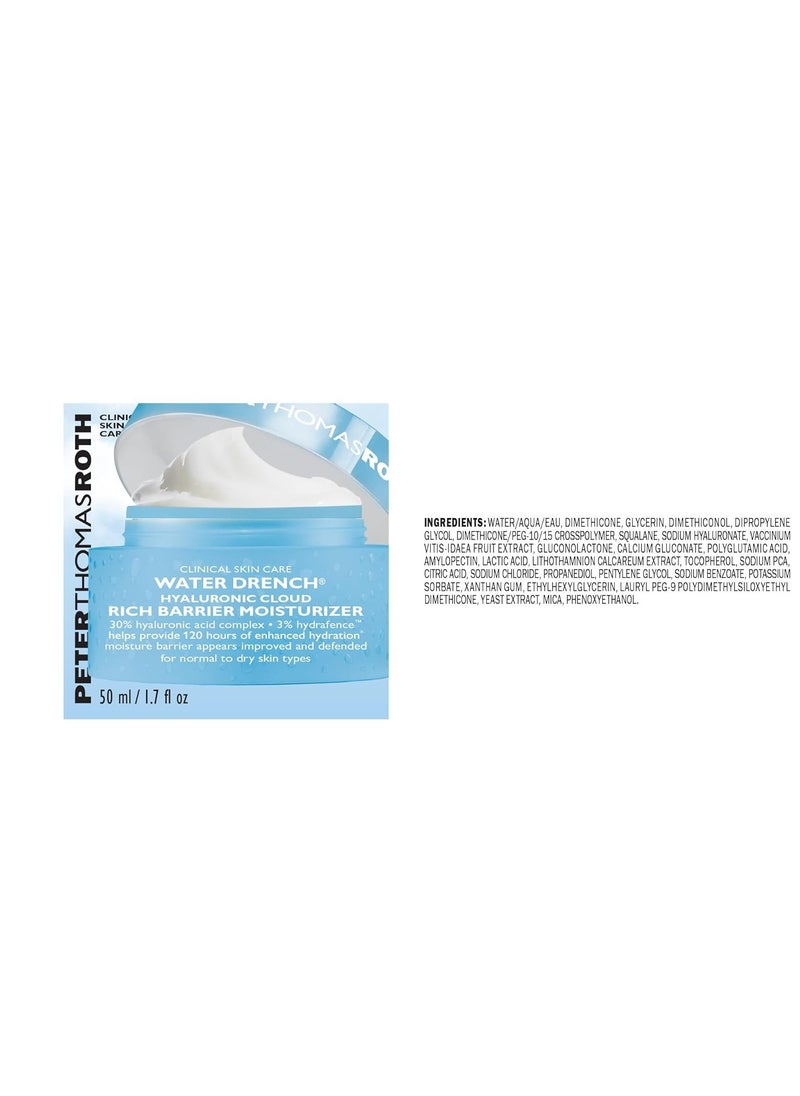 Peter Thomas Roth | Water Drench Hyaluronic Cloud Rich Barrier Moisturizer, Skin Barrier Cream, Hyaluronic Acid Moisturizer, Moisturizer For Dry Skin