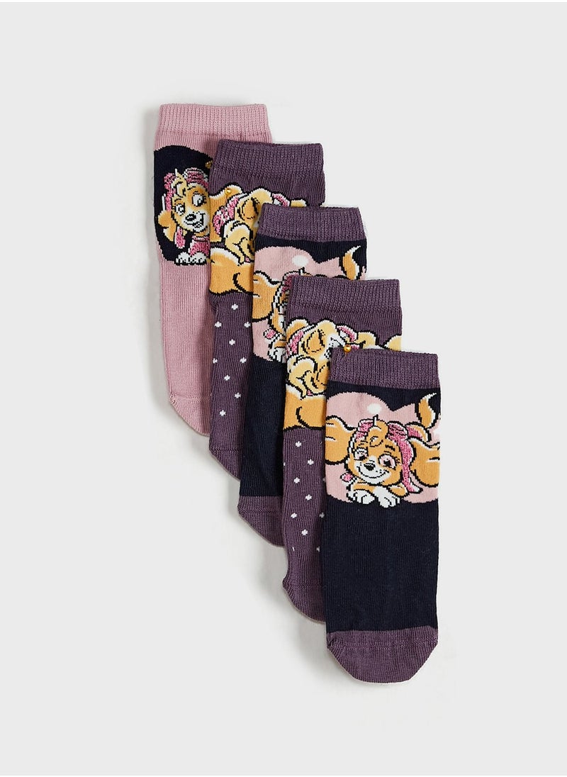 Kids 5 Pack Printed Socks