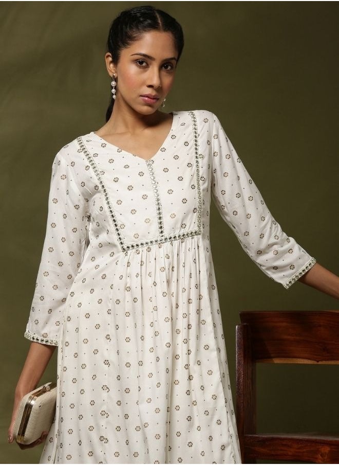 Gather printed kurta -offwhite