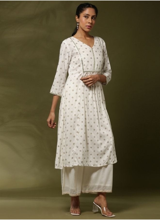 Gather printed kurta -offwhite