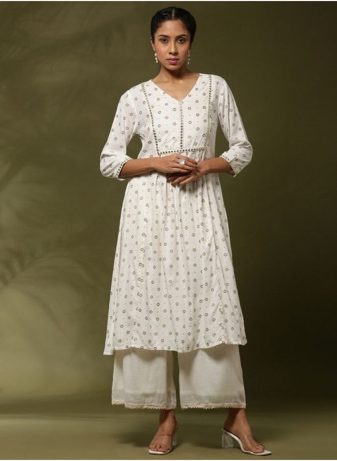 Gather printed kurta -offwhite