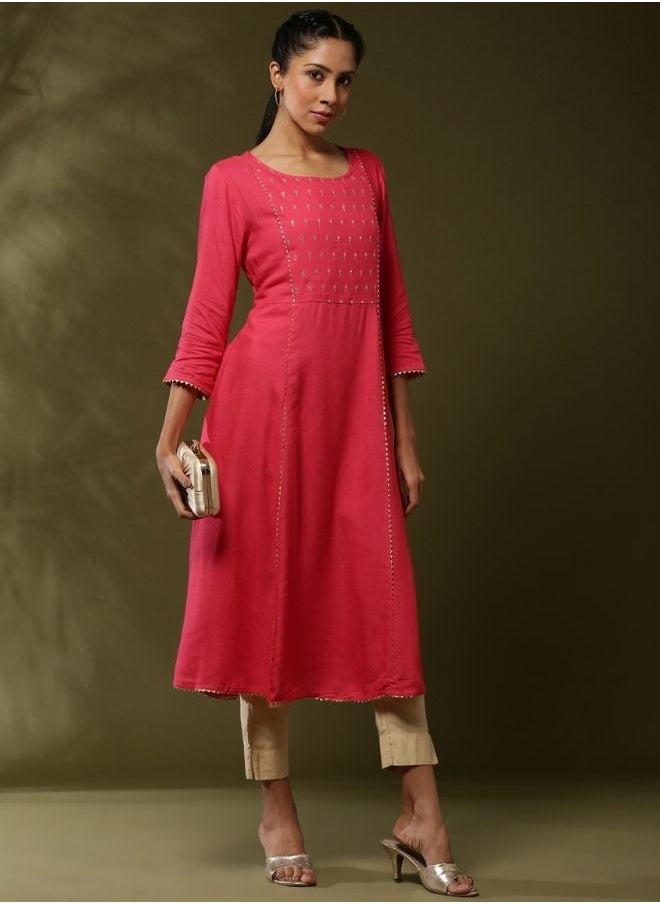 Embroidered kurta-coral