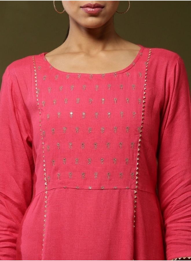 Embroidered kurta-coral