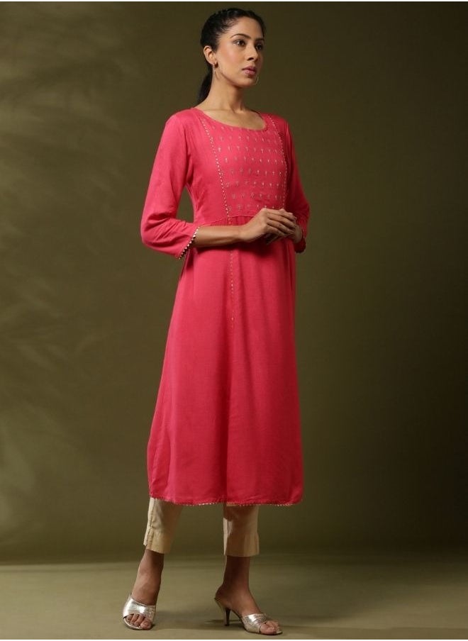 Embroidered kurta-coral