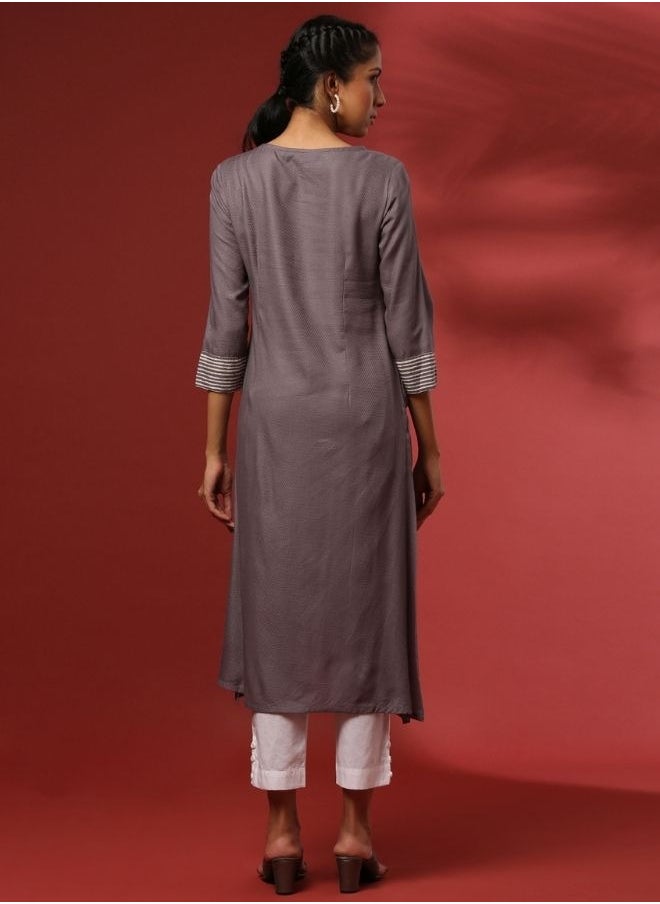 Button down straight kurta- grey