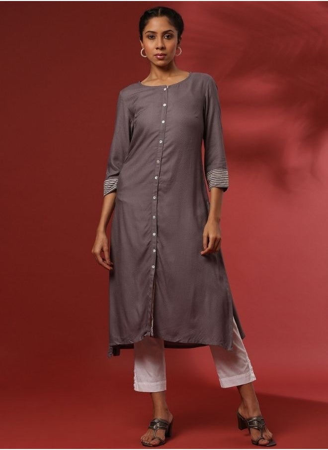 Button down straight kurta- grey
