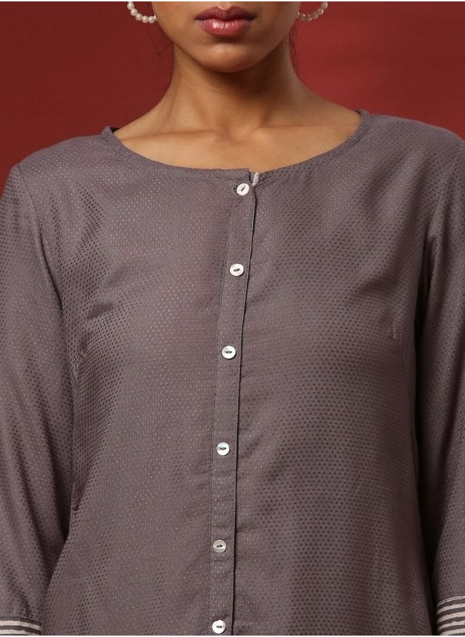 Button down straight kurta- grey