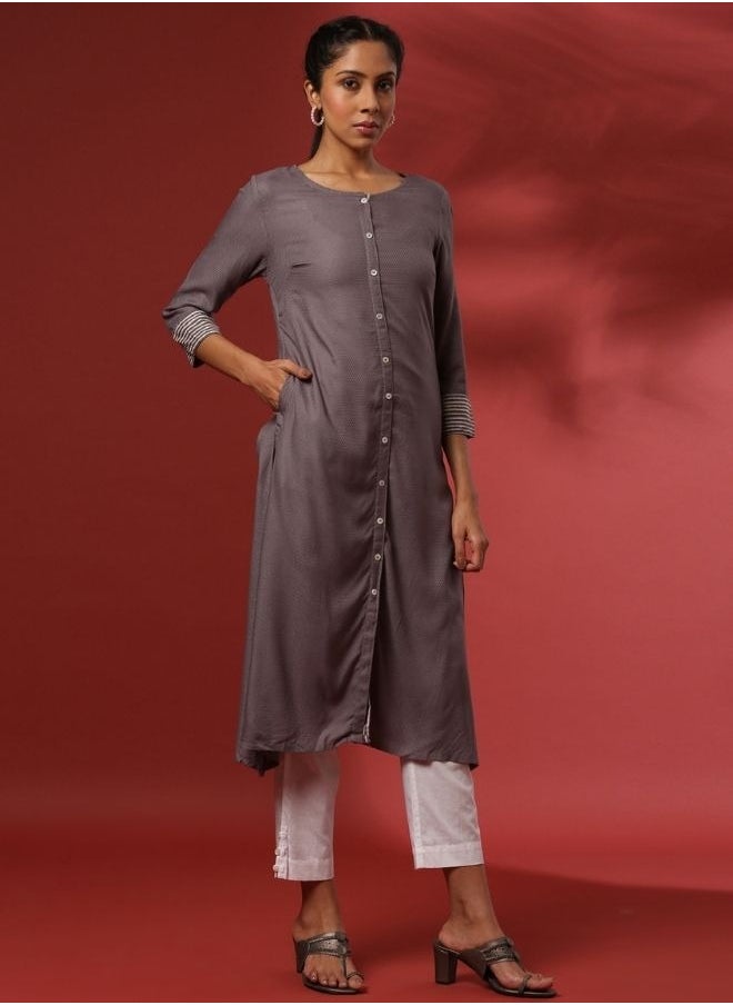 Button down straight kurta- grey