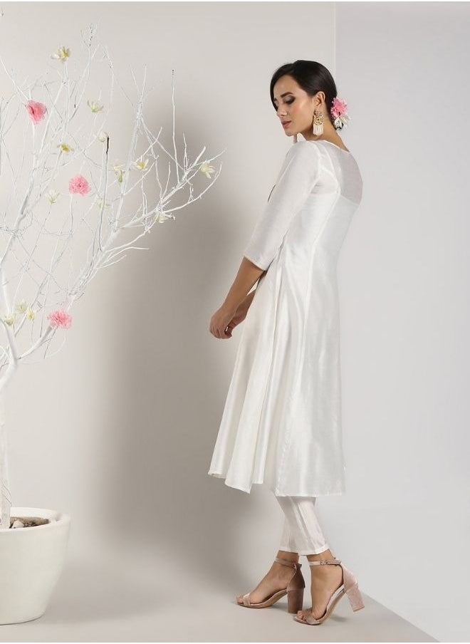White Banarasi kalidar Kurta