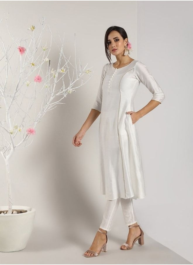 White Banarasi kalidar Kurta