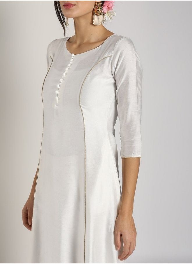 White Banarasi kalidar Kurta