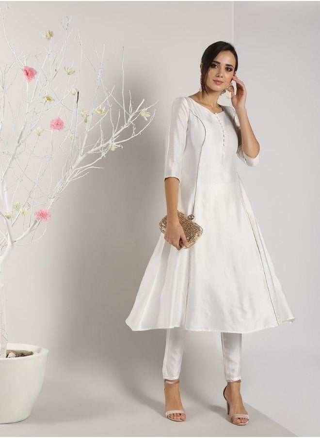White Banarasi kalidar Kurta
