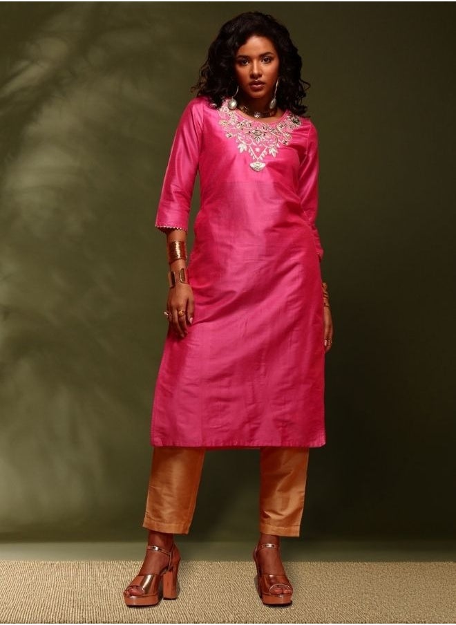 Embroidered kurta-pink