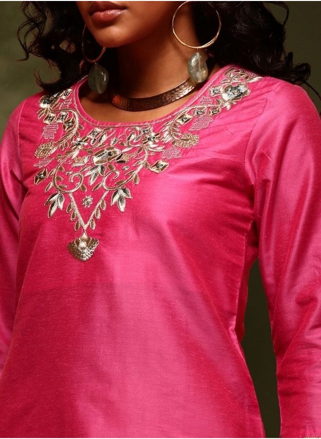 Embroidered kurta-pink
