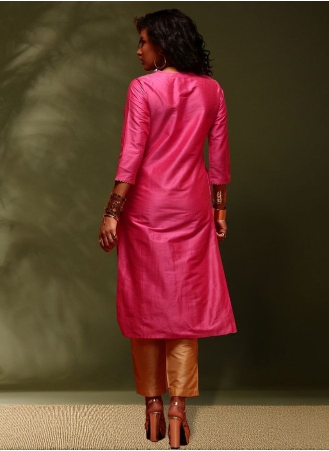 Embroidered kurta-pink