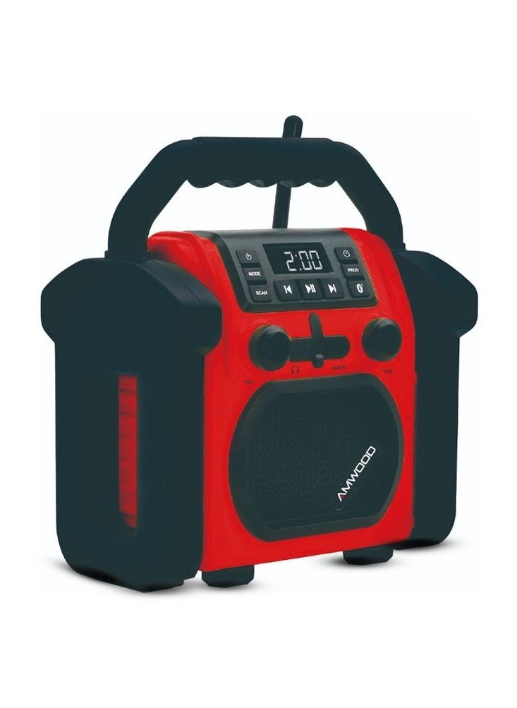 Amwood Jobsite Radio and Speaker, 30W Bluetooth 5.1, Digital Display, USB Charging,Red