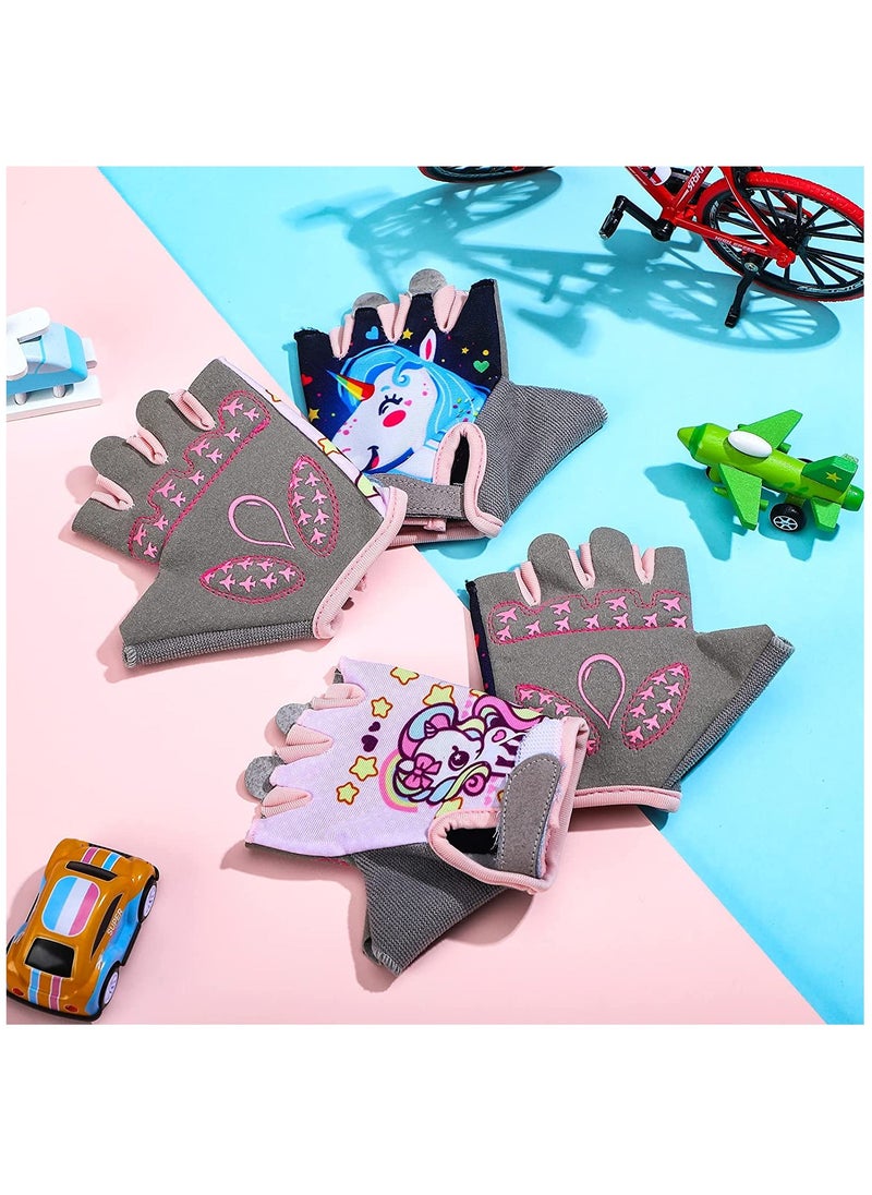 Kids Unicorn Half Finger Sport Gloves - 2 Pairs of Cycling, Fishing, and Outdoor Sports Gloves for Boys and Girls (Small) - Perfect for Camping and Active Adventures!