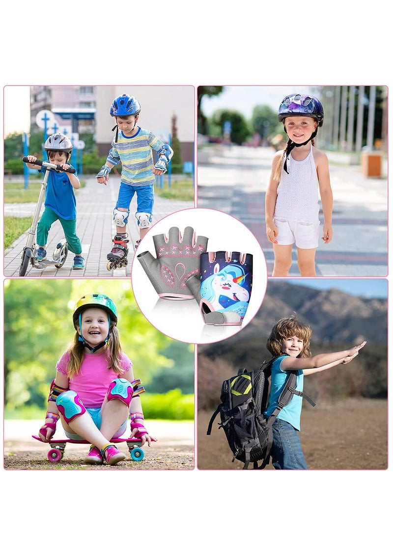 Kids Unicorn Half Finger Sport Gloves - 2 Pairs of Cycling, Fishing, and Outdoor Sports Gloves for Boys and Girls (Small) - Perfect for Camping and Active Adventures!