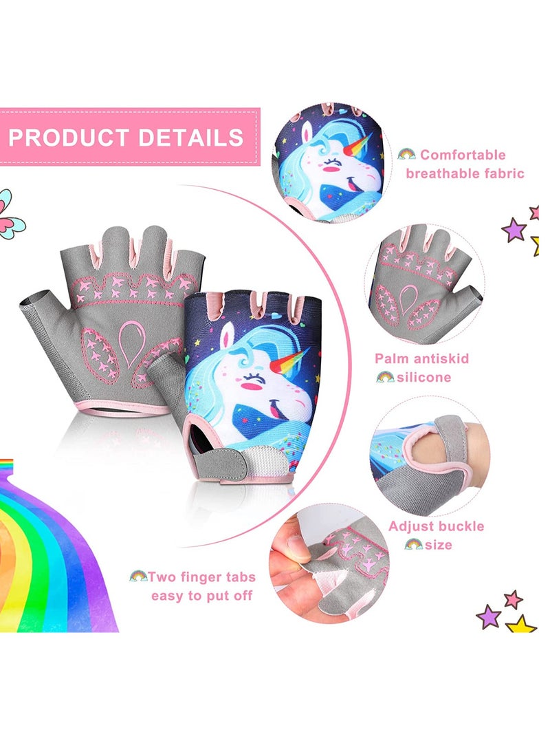 Kids Unicorn Half Finger Sport Gloves - 2 Pairs of Cycling, Fishing, and Outdoor Sports Gloves for Boys and Girls (Small) - Perfect for Camping and Active Adventures!