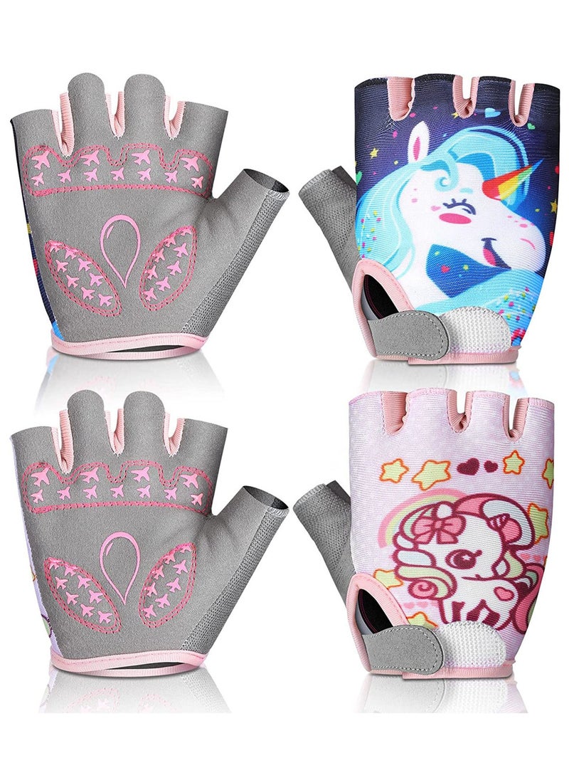 Kids Unicorn Half Finger Sport Gloves - 2 Pairs of Cycling, Fishing, and Outdoor Sports Gloves for Boys and Girls (Small) - Perfect for Camping and Active Adventures!