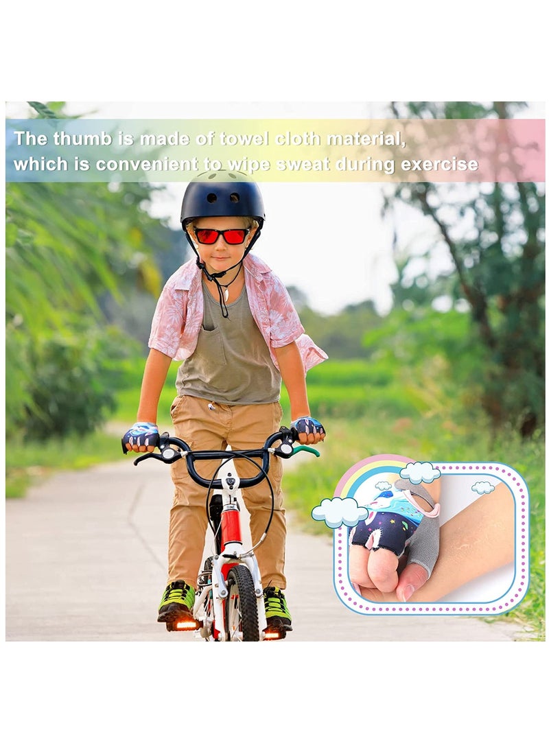 Kids Unicorn Half Finger Sport Gloves - 2 Pairs of Cycling, Fishing, and Outdoor Sports Gloves for Boys and Girls (Small) - Perfect for Camping and Active Adventures!