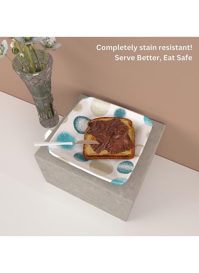 Castleite Bliss Melamine Quarter Plates Set of 6 - Size 7', Non Breakable, Square Designer Plate for Serving Snacks, Breakfast, Lunch or Dinner at Home, Kitchen, or Café, Stainless (Deja Blue)