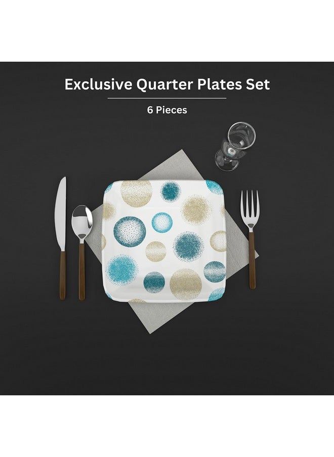 Castleite Bliss Melamine Quarter Plates Set of 6 - Size 7', Non Breakable, Square Designer Plate for Serving Snacks, Breakfast, Lunch or Dinner at Home, Kitchen, or Café, Stainless (Deja Blue)