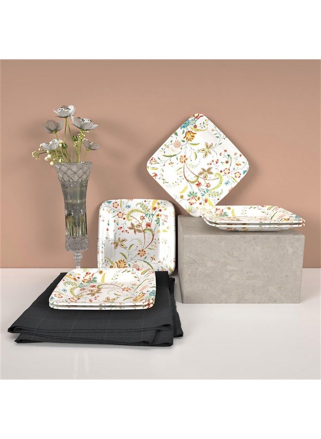 Castleite Bliss Melamine Quarter Plates Set Of 6 - Size 7',Non Breakable,Square Designer Plate For Serving Snacks,Breakfast,Lunch Or Dinner At Home,Kitchen,Or Café,Stainless (Coastal Charm) - White